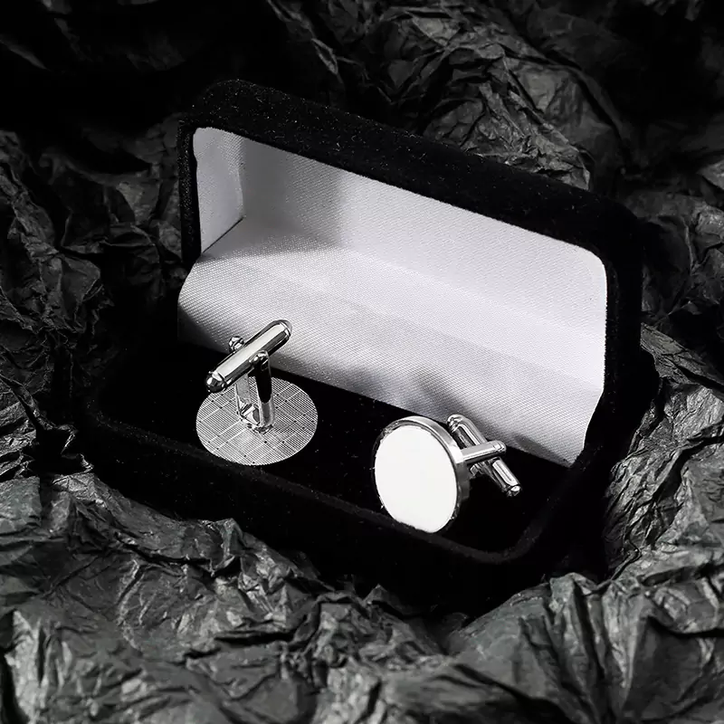Silver Blank Circular Cufflink Magnet Design With Box